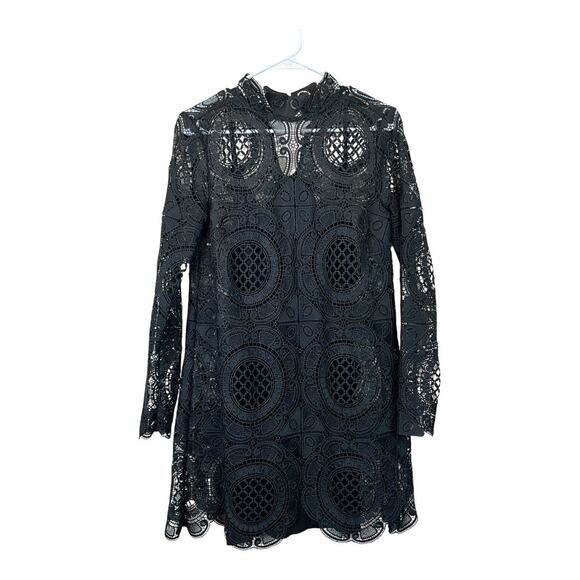 Free People Black Dark Boho Dress Cottage Indie Fairy Festival Hippie Lace Small - Picture 3 of 10